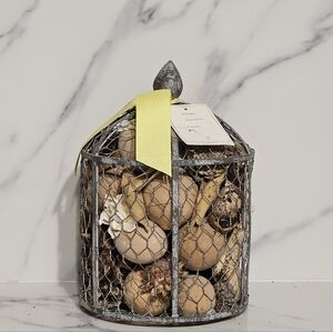 NWT - Chic Gray Wire Potpourri Basket with Natural Accents